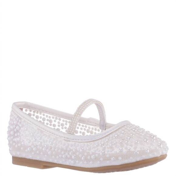 NEW NINA girls' pearl mesh ballet flat shoe in white - Picture 1 of 5
